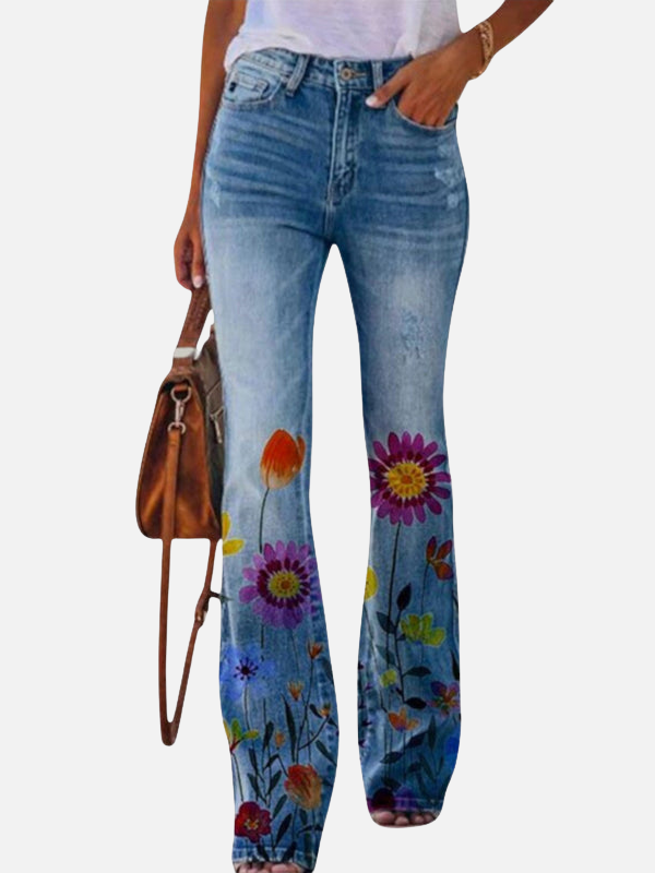 Anna | Blomstrede Bootcut Jeans til Dame