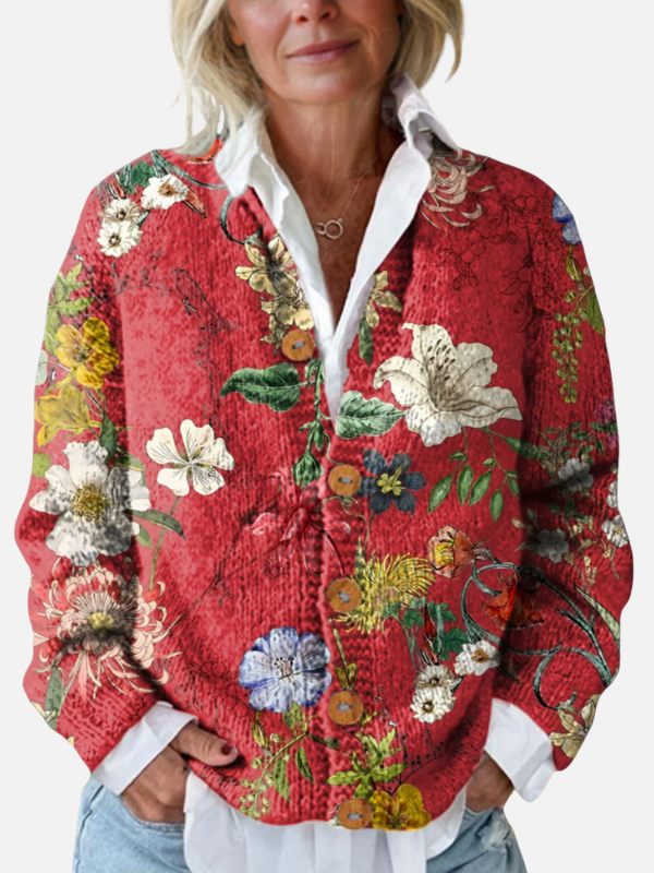 Marianne | Blomstret Strikcardigan i Botanisk Print