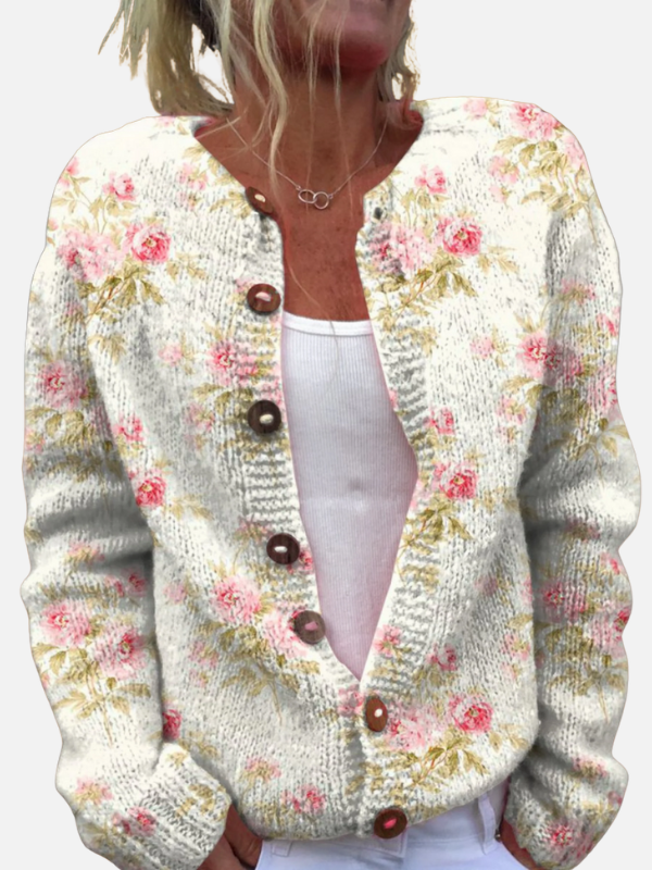Marianne | Blomstret Strikcardigan med Roseprint