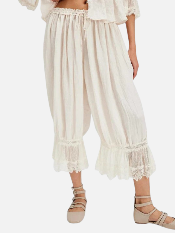 Anne | Boho Bukser med Blonde og Snøretalje