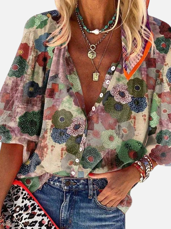Anna | Farverig Blomstret Boho Bluse