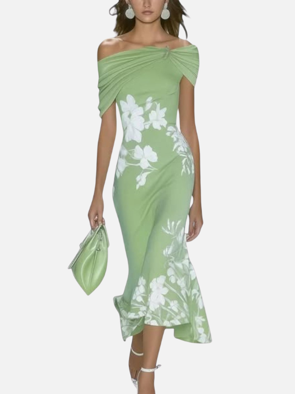 Ida | Figurnær Blomstret Off-Shoulder Midikjole
