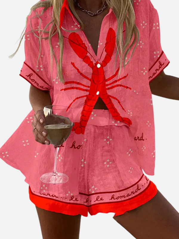 Susanne | Hummer Print Skjorte & Shorts Sæt