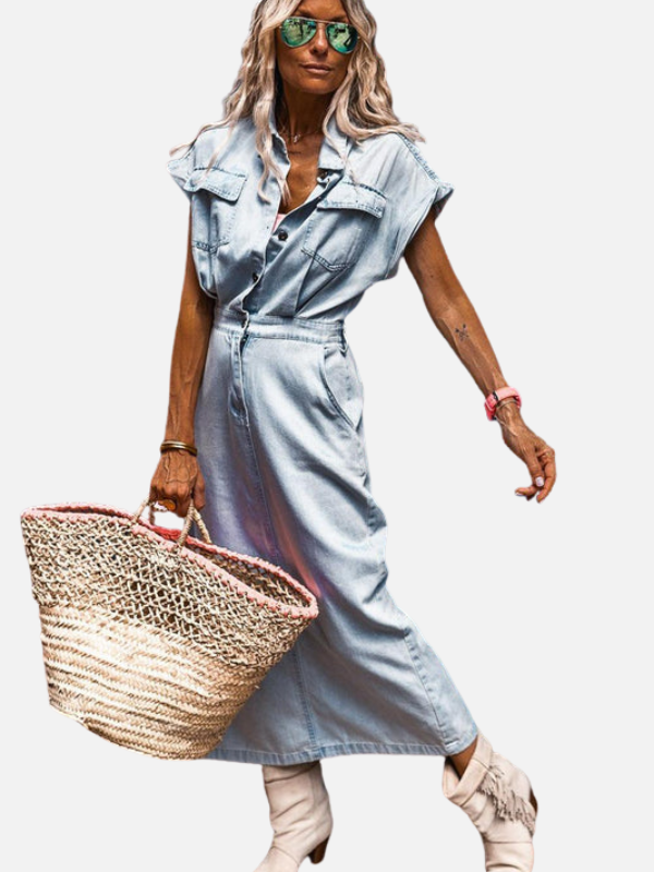 Camilla | Lang Denimkjole med Knapper
