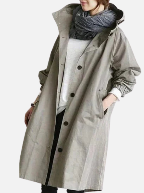 Anne | Lang Oversize Hættefrakke med Knapper