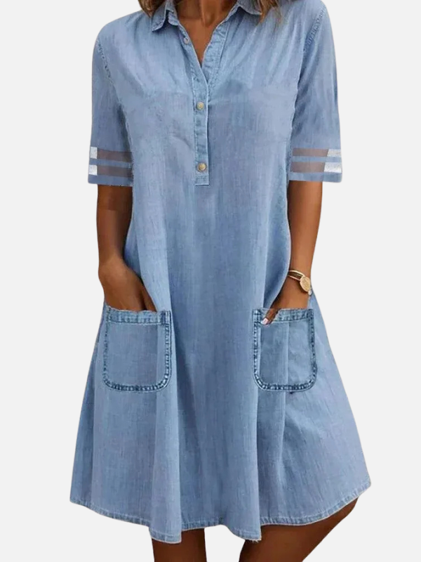 Maria | Let Denimkjole med Krave og Lommer
