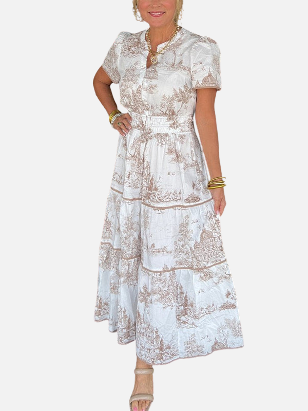 Anna | Mønstret Boho Maxikjole med Knapper