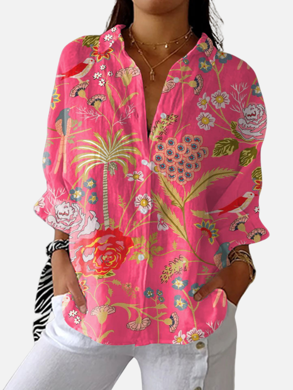 Mette | Pink Blomstret Skjortebluse