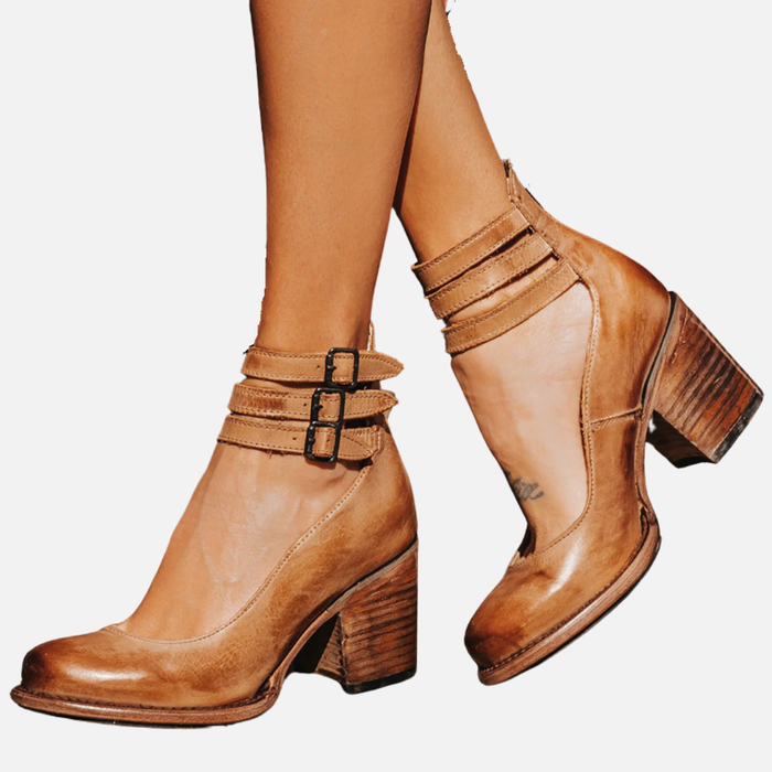 Anna | Pumps med Blokhæl og Ankelrem, Elegant