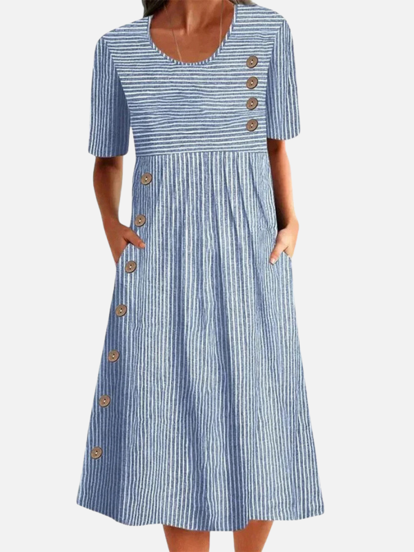 Hanne | Stribet Midikjole med Knapper, Sommer
