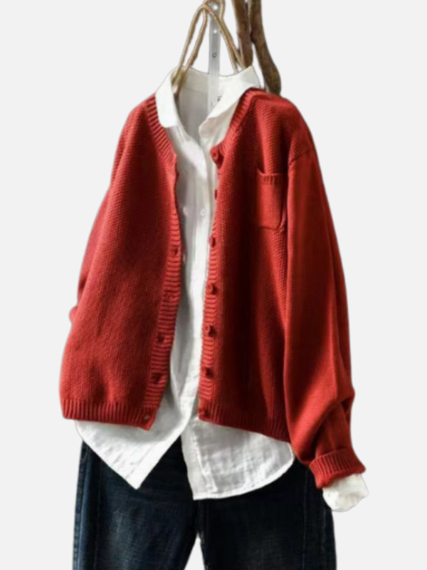 Karen | Strikcardigan med Rund Hals og Lomme