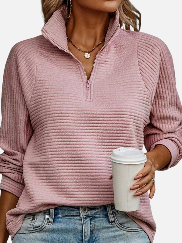 Marianne | Struktureret Half-Zip Trøje med Krave