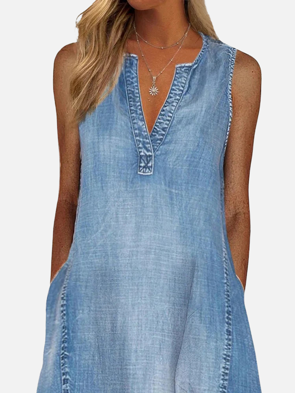 Susanne | Ærmeløs Denim Midikjole