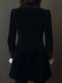 Vintage longline-jakke til kvinder i marineblå med broderi