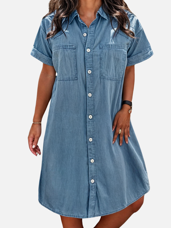 Mette | Denim Skjortekjole med Knapper