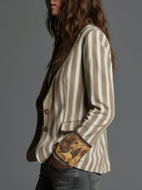 Boho-blazer til kvinder med striber og printet revers