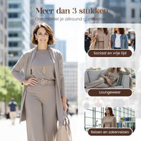 Bente | Elegant 3-Delt Sæt med Cardigan, Top og Bukser