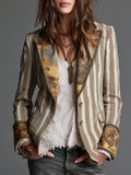 Boho-blazer til kvinder med striber og printet revers