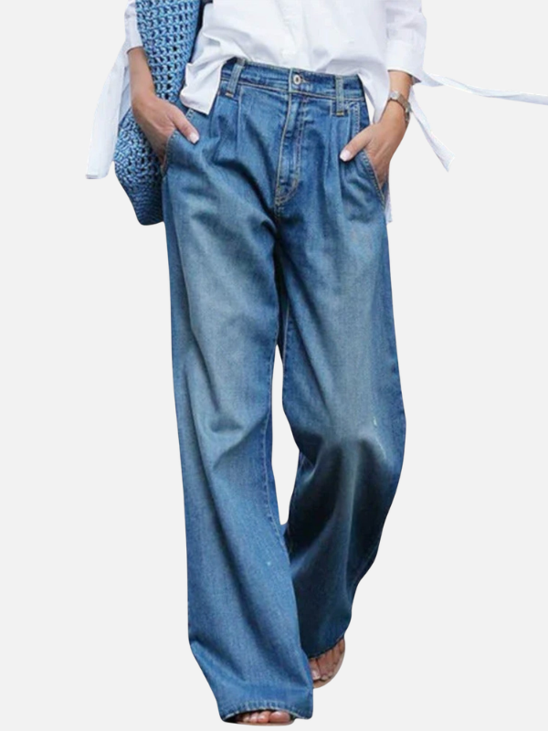 Mette | Blå Vide Jeans med Høj Talje