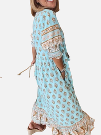 Marianne | Blomstret Boho Kjole med V-Hals
