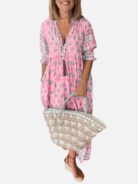 Marianne | Blomstret Boho Kjole med V-Hals