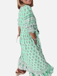 Marianne | Blomstret Boho Kjole med V-Hals