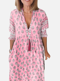 Marianne | Blomstret Boho Kjole med V-Hals