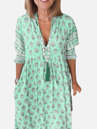 Marianne | Blomstret Boho Kjole med V-Hals