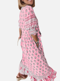 Marianne | Blomstret Boho Kjole med V-Hals