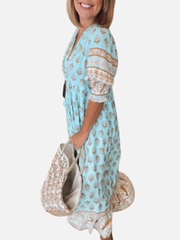 Marianne | Blomstret Boho Kjole med V-Hals