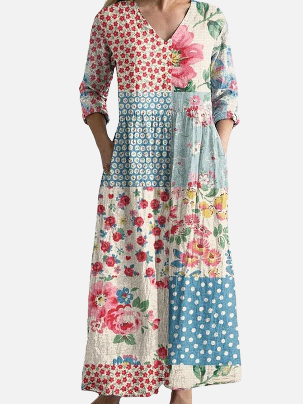 Anna | Blomstret Maxikjole med V-Hals