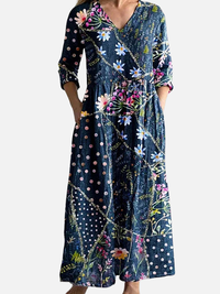 Anna | Blomstret Maxikjole med V-Hals