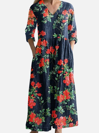 Anna | Blomstret Maxikjole med V-Hals