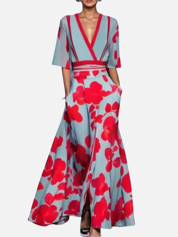 Maria | Blomstret Maxikjole med V-Hals, Elegant