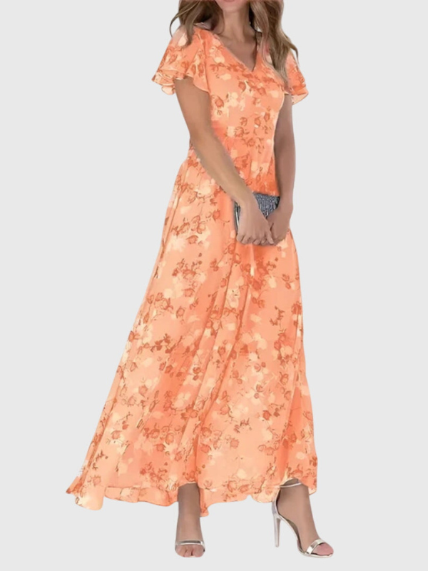 Hanne | Blomstret Maxikjole med V-Hals, Sommer