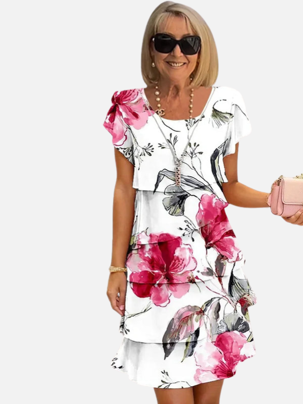 Anne | Blomstret Minikjole med Flæser, Sommer