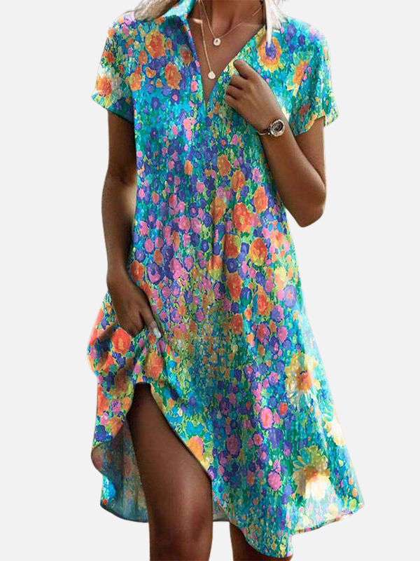 Hanne | Blomstret Skjortekjole, Boho Sommerkjole