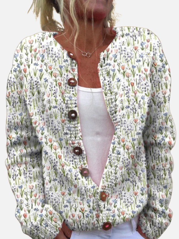 Marianne | Blomstret Strikcardigan med Knapper
