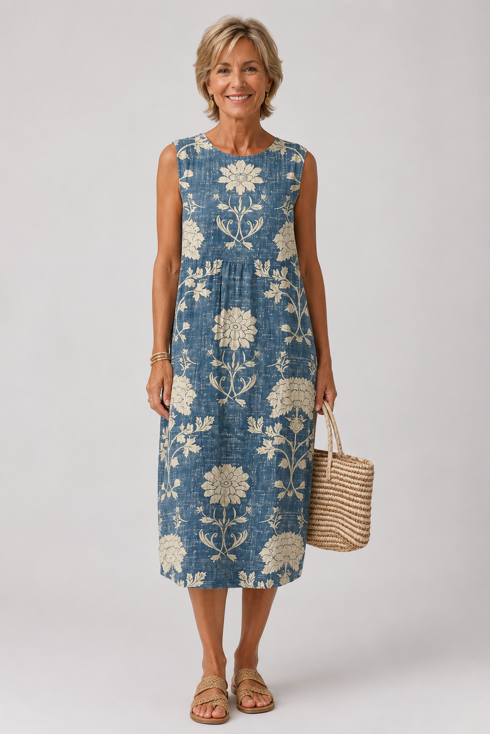Belle | Blomstret boho-kjole i denimblå