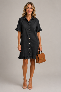 Margaux | Kjole med knapper i denimlook