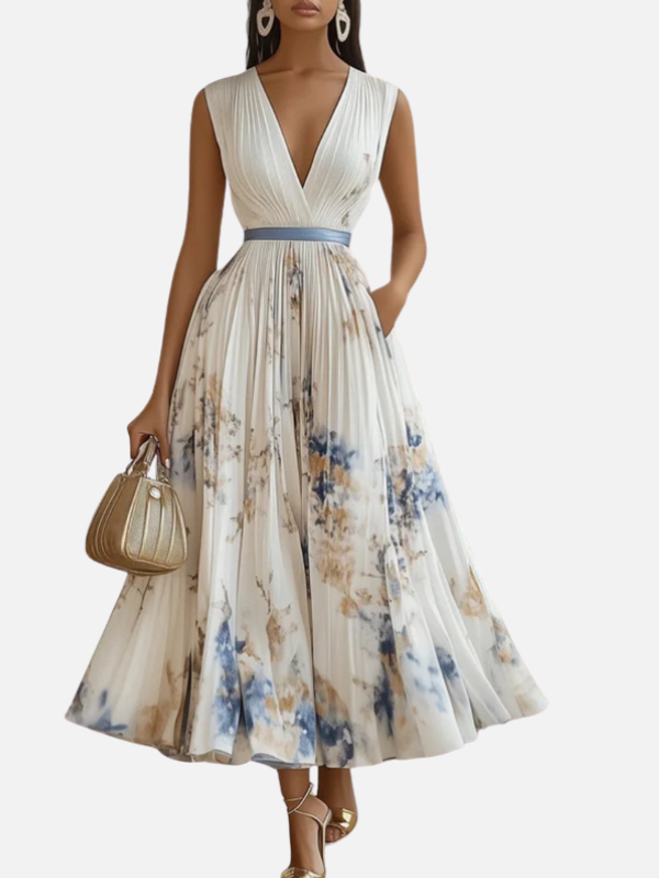 Anna | Elegant Blomstret Plisseret Maxikjole