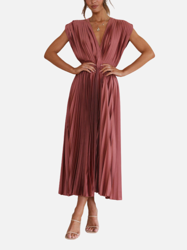 Mette | Elegant Plisseret Festkjole i Maxi
