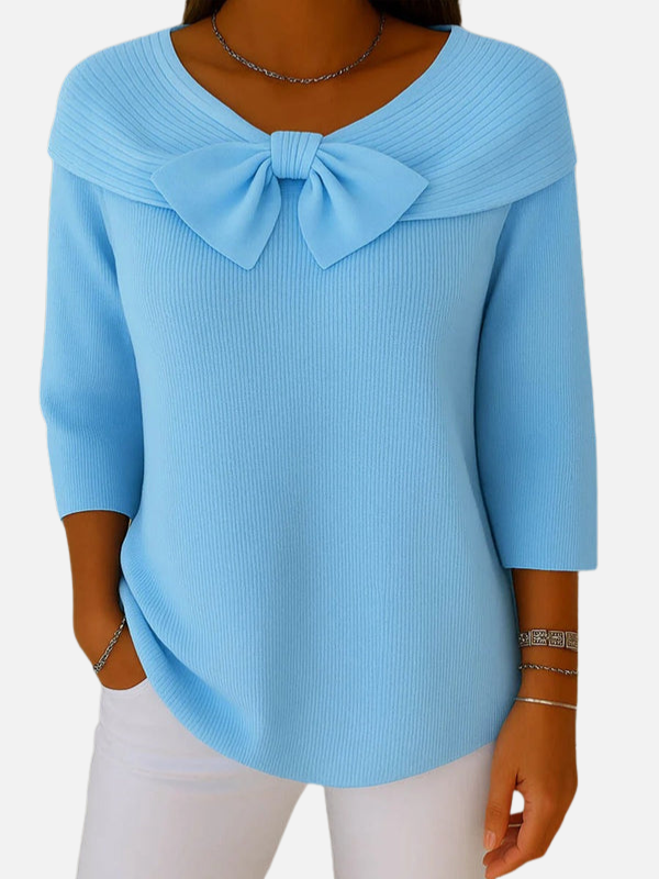 Lene | Elegant Ribstrik Bluse med Sløjfe