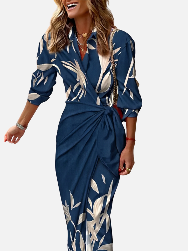 Anna | Elegant Slå-Om Kjole med Print
