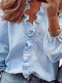 Ida | Elegant V-Hals Bluse med Flæser