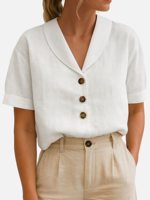Susanne | Elegant V-Hals Bluse med Knaplukning