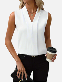 Maria | Elegant Ærmeløs Bluse med V-Hals