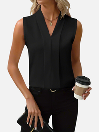 Maria | Elegant Ærmeløs Bluse med V-Hals