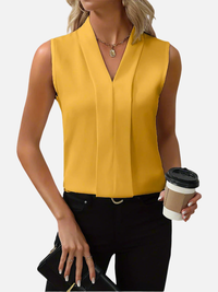 Maria | Elegant Ærmeløs Bluse med V-Hals