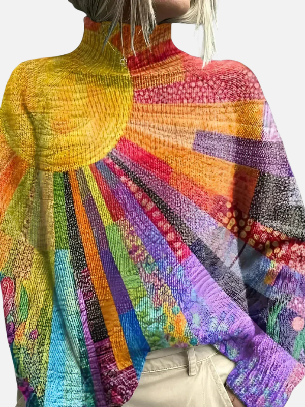 Hanne | Farverig Mønstret Rullekrave Sweater
